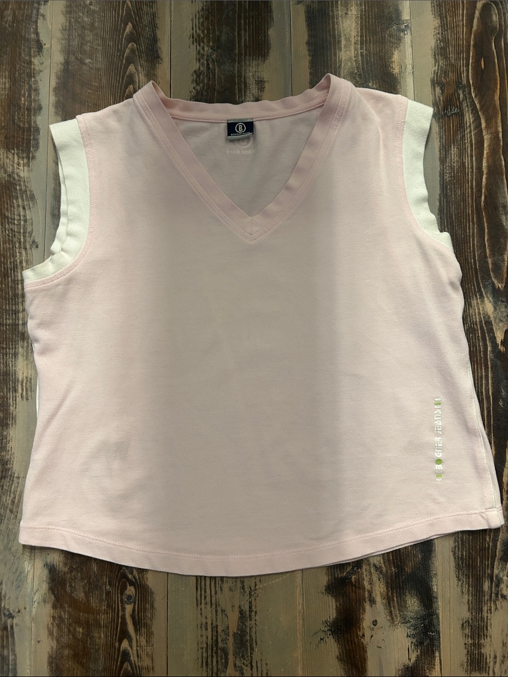 Bogner Pale Pink V-Neck Tank with White Arm Trim